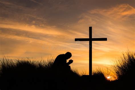 In Prayer Cross Sunset Stock Image Image Of Faith Sundown 106128779