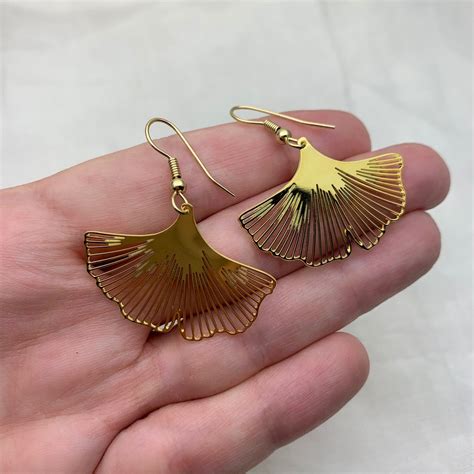Gold Ginkgo Leaf Earrings 24k Gold Plated On Brass Etsy