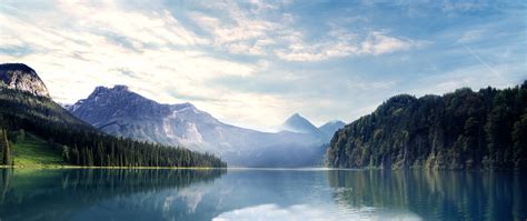 Download Wallpaper 2560x1080 Lake Nature Mountains Forest Sky