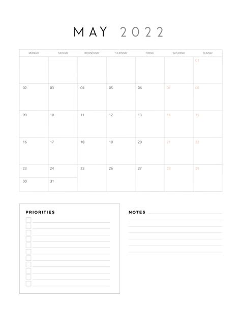 2022 Blank Calendar Template With Notes Free Printable Templates 2022