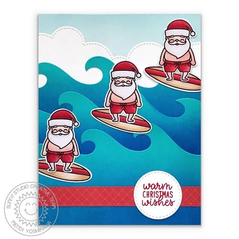 Sunny Studio Surfing Santa X Clear Photopolymer Stamp Set Sunny Studio Stamps Holiday