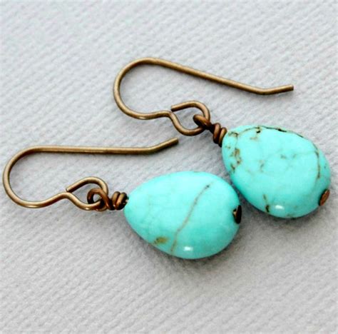 Turquoise Teardrop Earrings Dangling Turquoise Earrings Etsy