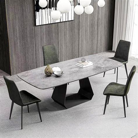 Modern Gray Kitchen Table Rectangular Sintered Stone Tabletop With