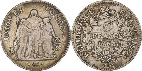 France 5 Francs An 85 L Coin Union Et Force Bayonne Silver Vf20 25
