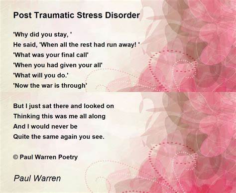 Post Traumatic Stress Disorder Poem By Paul Warren Poem Hunter