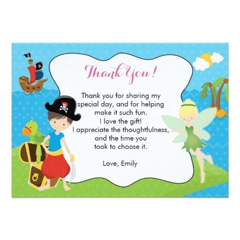 Pirate Fairy Pixie Thank You Card Pirate Birthday Party Invitations