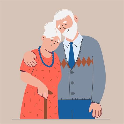 Familia De Una Pareja De Ancianos Un Hombre Y Una Mujer Se Abrazan