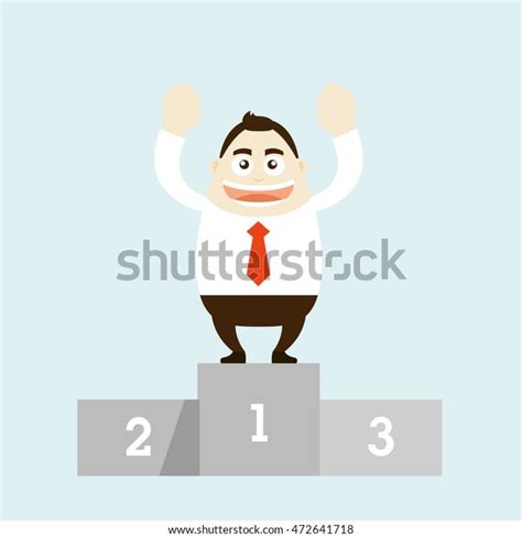 Illustration Winner Businessman Standing On Podium Stock Vector
