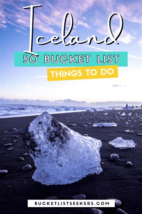 A Rock On The Beach With Text Overlay That Reads Iceland 50 Bucket