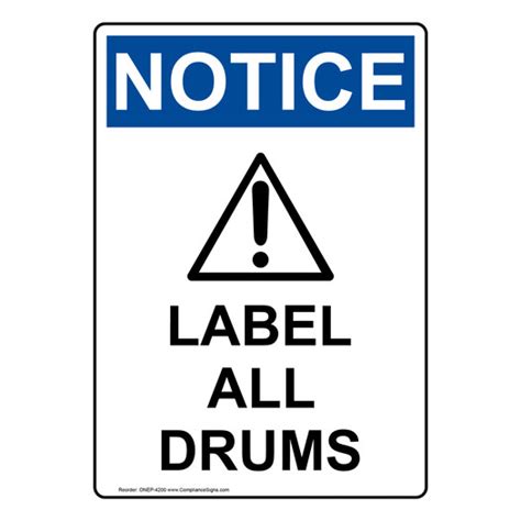 Vertical Label All Drums Sign Osha Notice