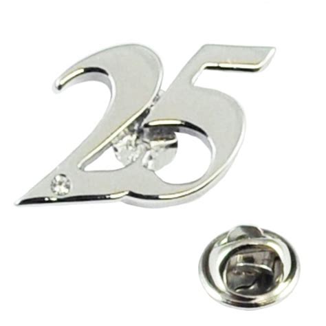 Number 25 25th Silver Wedding Anniversary Lapel Pin Badge With Crystal
