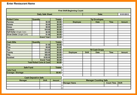 Daily Cash Register Balance Sheet Template Excel Cash Register Count