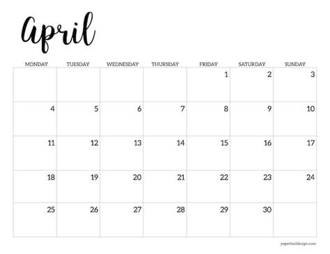 A Calendar With The Word April Written In Black And White Ink On Top Of It