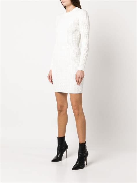 Alice And Olivia Yuna Long Sleeve Cable Sweater Dress In White Modesens