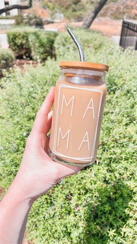 Mama Glass Cup Mama Line Art Can Cup Mom Cup Momma Glass Etsy