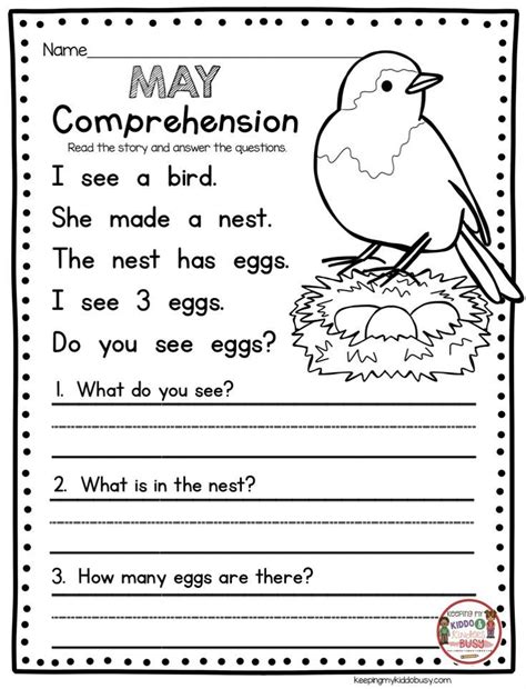 Free Printable Kindergarten Reading Stories Reading Comprehension Worksheets