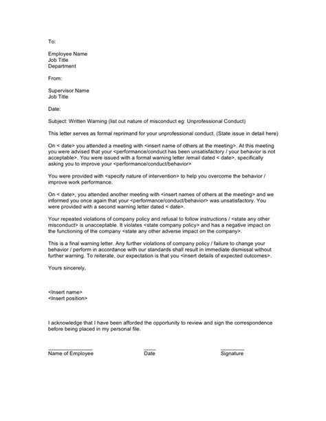 Final Warning Letter To Employee For Misconduct Database Letter My