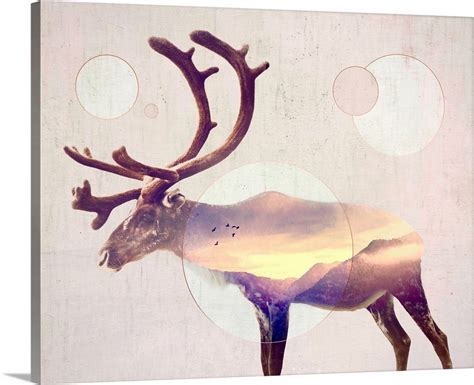 Double Exposure Wildlife Art Reindeer Wall Art Canvas Prints Framed