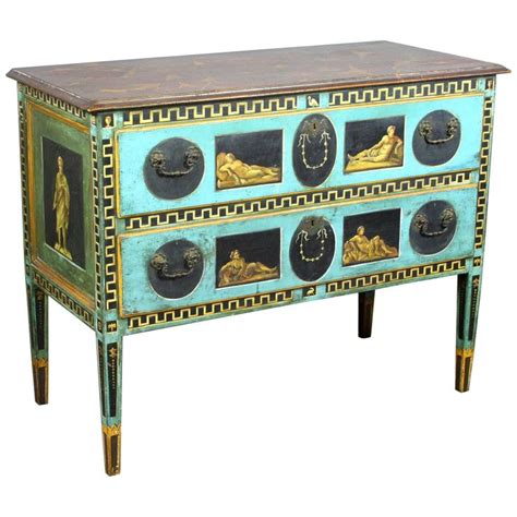 Italian Neoclassical Blue Hand Painted Two Drawer Chest Late 19th