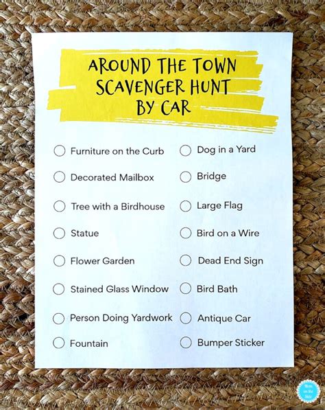 This hunt is nothing more than a scavenger hunt using cars. Around Town Scavenger Hunt By Car The Whole Family Will Enjoy