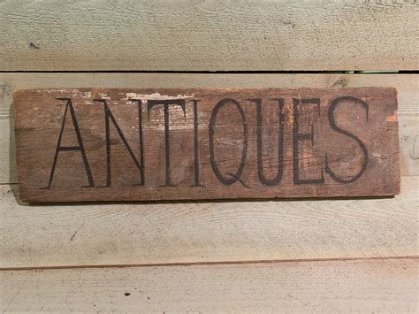 Vintage Old Wooden Antiques Sign Primitive Antiques Wooden Sign In 2020