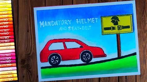 Grey helmet hand drawn helmet beautiful helmet safety helmet. Road safety poster ( Mandatory Helmet and seat belt ...