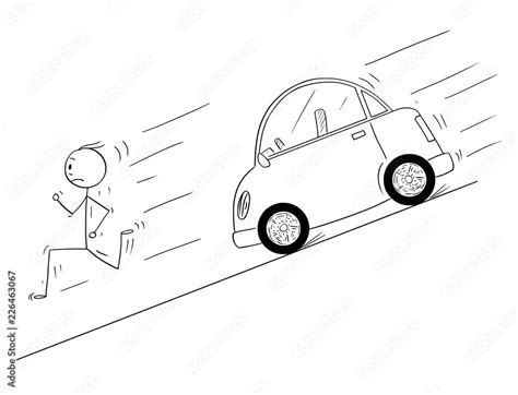 Cartoon Stick Drawing Conceptual Illustration Of Man Running Fast Down