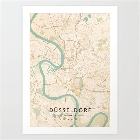 Dusseldorf Germany Vintage Map Art Print By Designer Map Art Society6