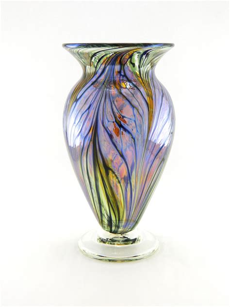 Hand Blown Art Glass Vase Iridescent Golden Amber