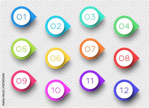 Number Bullet Point Colorful 3d Markers 1 To 12 Vector Stock Vector