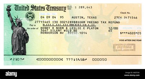 Copy Of A Fictitious United States Treasury Refund Check Stock Photo
