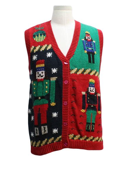 ugly christmas sweater vest retro look westbound casual unisex red background cotton ramie