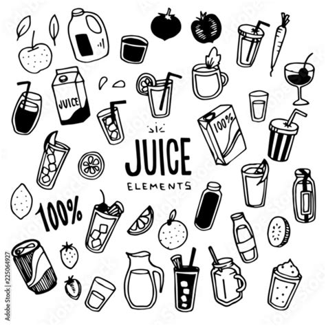 Juice Illustration Pack Elementsfruitfreshdrinksmoothiesdoodle Clip Arthand Drawn Buy