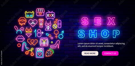 sex shop neon website template with circle layout flyer for intimate store night bright flyer