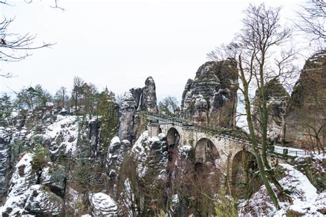 Bastei Bridge In Saxon Switzerland In Cold Winter Stock Image Image