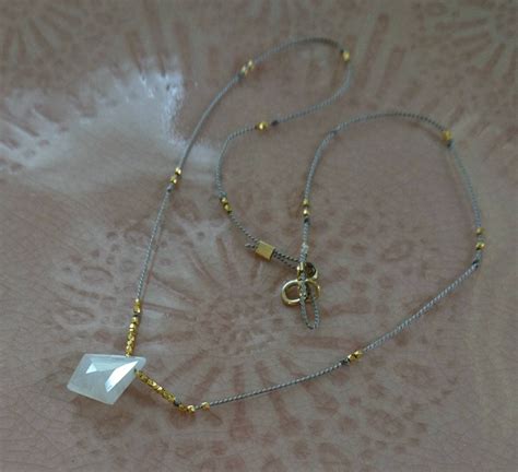 Moonstone Necklace On Silk Cord With Gold Vermeil Beads Rainbow