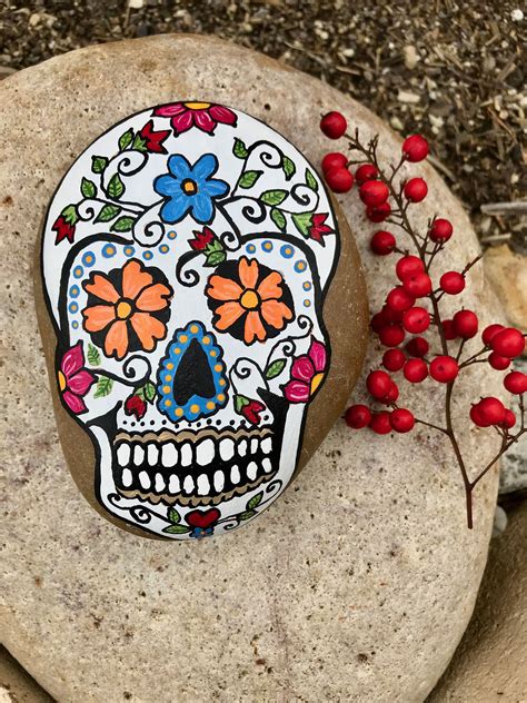 Sugar Skull Painted Rock Calavera Day Of The Dead Sugar Skull