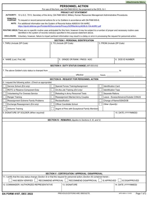 Da Form 4187 Personnel Action Free Online Forms