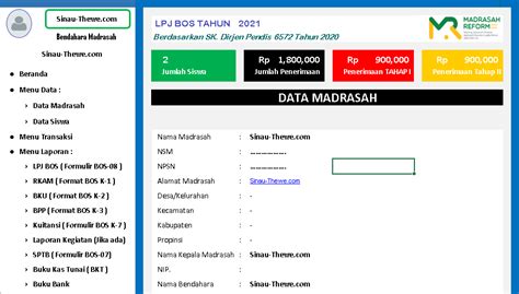 Aplikasi Lpj Bos Madrasah Terbaru Format Excel Sinau Thewe Com