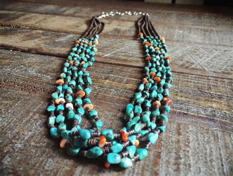 Five Strand Turquoise Necklace With Spiny Oyster And Heishi Santo