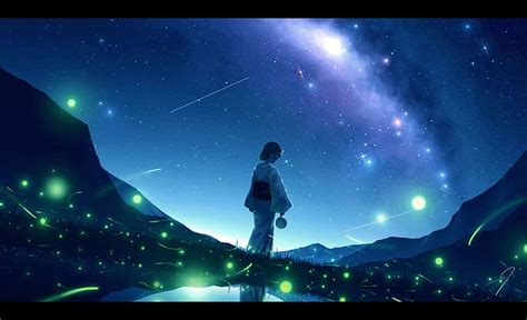 Anime Night Starry Sky Girl Firefly Hd Wallpaper Peakpx