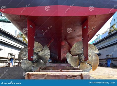 Twin Propeller At Stern Ship In Floating Dock Royalty Free Stock Photo