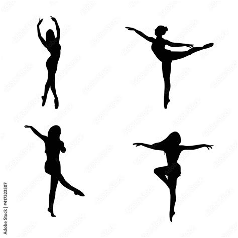 Ballet Dancer Silhouette Vector Illustration Collection Stock Vector