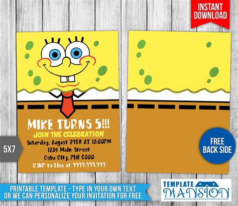 Spongebob Squarepants Birthday Invitation 1 By Templatemansion On