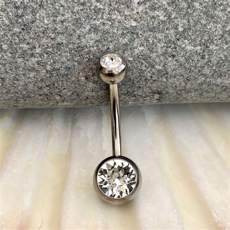 316L Surgical Steel Double Gem Navel Bar Cubic Zirconia Crystal Clear