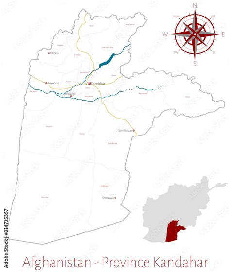 Large And Detailed Map Of The Afghan Province Of Kandahar Stock Vector