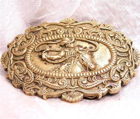 Vintage Solid Brass Cowboy Belt Buckle By Baron J13