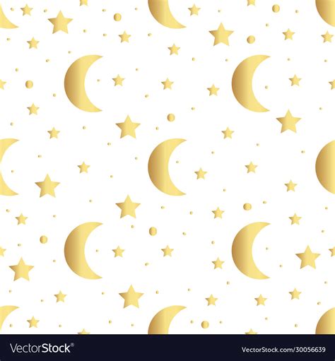 Seamless Pattern With Gold Stars And Moon Vector Image