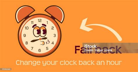 groovy style clock character fall back daylight saving time end stock illustration download