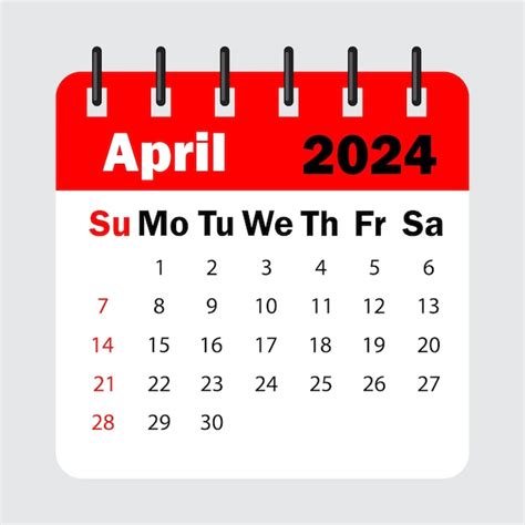 Rode Kalenderbladveer Kalender April 2024 Kalenderblad Met Dagen Van
